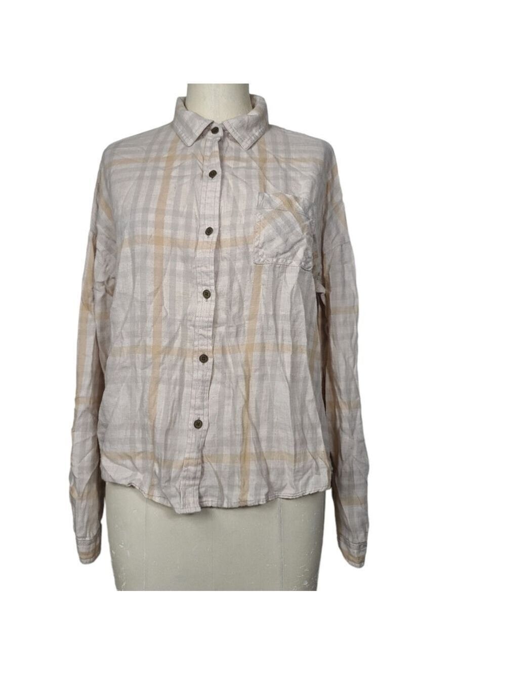 PrAna Percy Plaid Button Down Tab Long Sleeve Top M